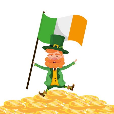 leprechaun dwarf man hat gold pile vector illustrationのイラスト素材