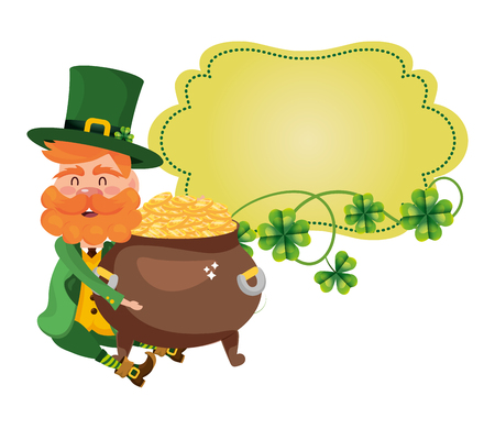 leprechaun dwarf man gold pot frame vector illustrationのイラスト素材