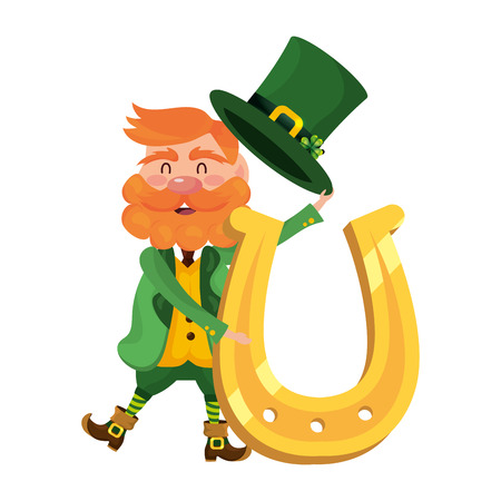 leprechaun dwarf man horseshoe vector illustrationのイラスト素材