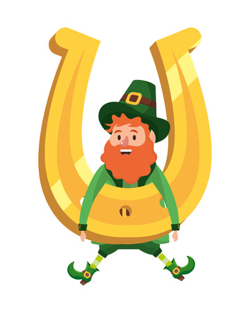 leprechaun dwarf man horseshoe vector illustrationのイラスト素材
