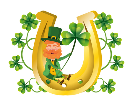 leprechaun dwarf man horseshoe clover vector illustrationのイラスト素材