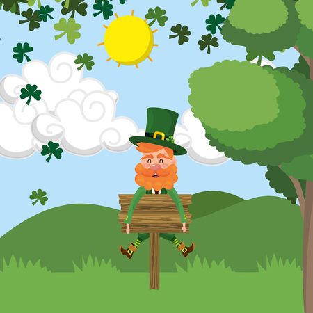 dwarf man road sign clover rain vector illustrationのイラスト素材