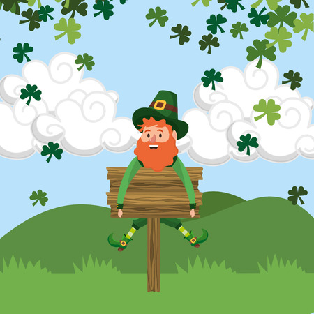 dwarf man road sign clover rain vector illustrationのイラスト素材