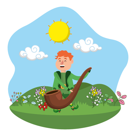 leprechaun holding pipe outdoors vector illustrationのイラスト素材