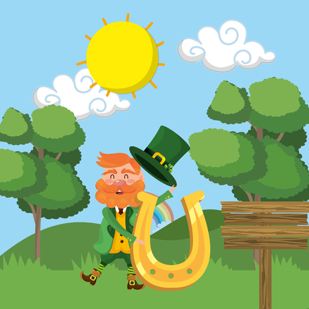 leprechaun dwarf man horseshoe outdoors vector illustrationのイラスト素材