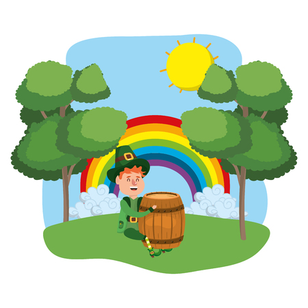 leprechaun dwarf man beer barrel outdoors vector illustrationのイラスト素材
