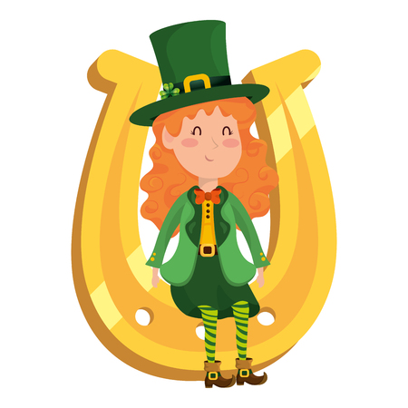 st patricks day elf with horseshoe cartoon vector illustration graphic designのイラスト素材