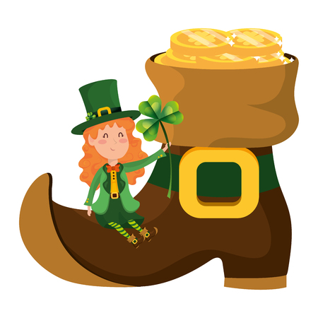 st patricks day elf and coins with boot and clover cartoon vector illustration graphic designのイラスト素材