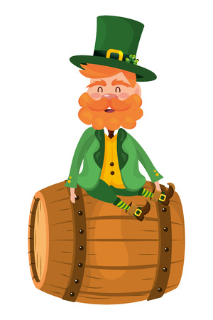 st patricks day leprechaun over wooden barrel cartoon vector illustration graphic designのイラスト素材