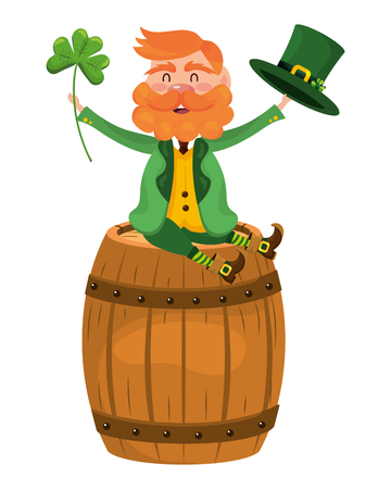 st patricks day leprechaun over wooden barrel cartoon vector illustration graphic designのイラスト素材