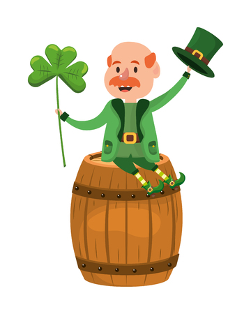 st patricks day leprechaun over wooden barrel cartoon vector illustration graphic designのイラスト素材
