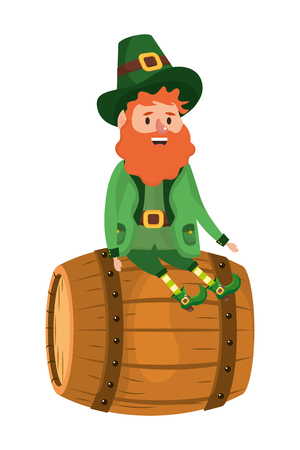 st patricks day leprechaun over wooden barrel cartoon vector illustration graphic designのイラスト素材