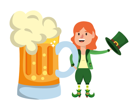 st patricks day elf with beer glass cartoon vector illustration graphic designのイラスト素材