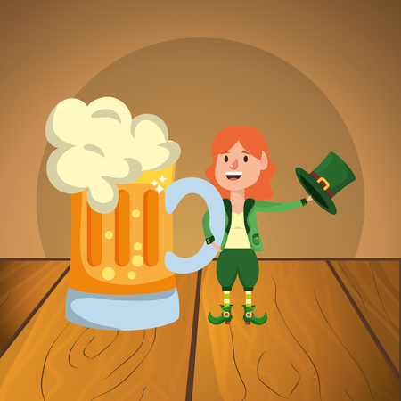 st patricks day elf over wooden table cartoon vector illustration graphic designのイラスト素材