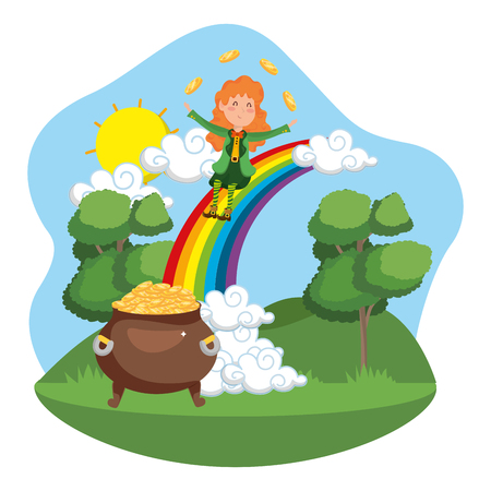 st patricks day elf at nature park cartoon vector illustration graphic designのイラスト素材