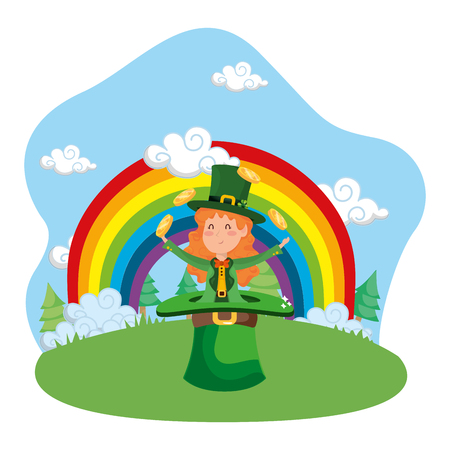 st patricks day elf at nature park cartoon vector illustration graphic designのイラスト素材