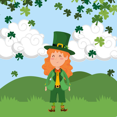 st patricks day elf at nature park cartoon vector illustration graphic designのイラスト素材