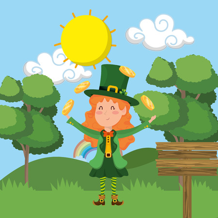 st patricks day elf at nature park cartoon vector illustration graphic designのイラスト素材