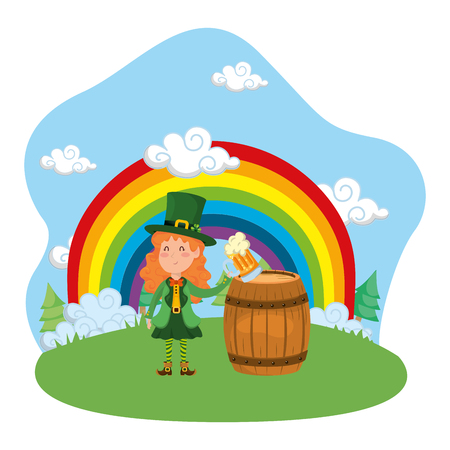 st patricks day elf at nature park cartoon vector illustration graphic designのイラスト素材