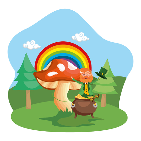 st patricks day leprechaun at nature park cartoon vector illustration graphic designのイラスト素材