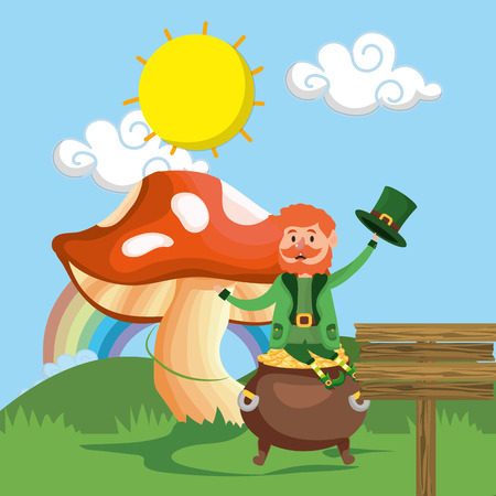 st patricks day leprechaun at nature park cartoon vector illustration graphic designのイラスト素材