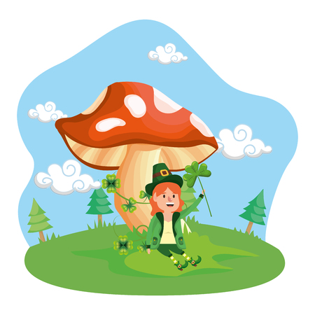 st patricks day elf at nature park cartoon vector illustration graphic designのイラスト素材