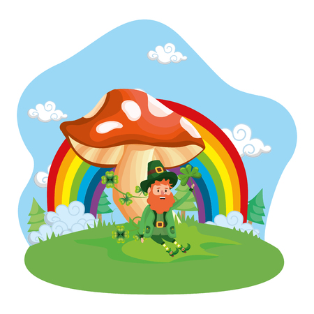 st patricks day leprechaun at nature park cartoon vector illustration graphic designのイラスト素材