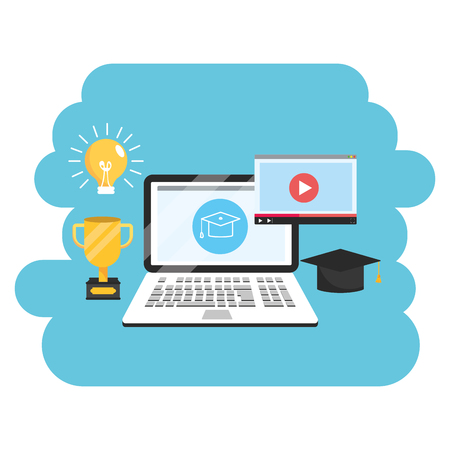 online education laptop cartoon vector illustration graphic designのイラスト素材