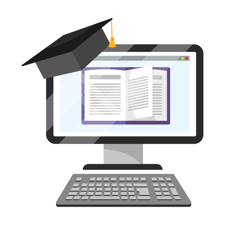 online education computer cartoon vector illustration graphic designのイラスト素材