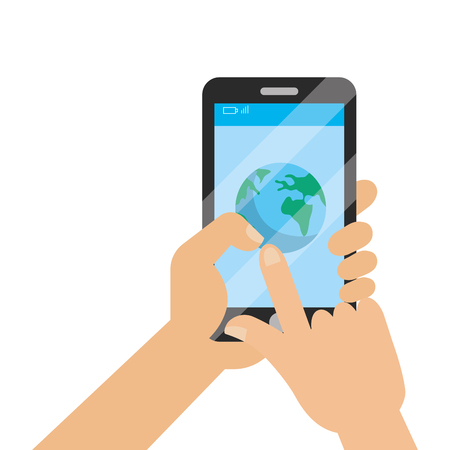 technology smartphone with world map cartoon vector illustration graphic designのイラスト素材