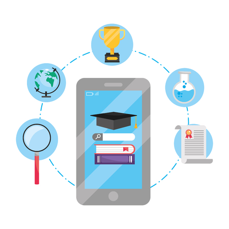 online education smartphone cartoon vector illustration graphic designのイラスト素材