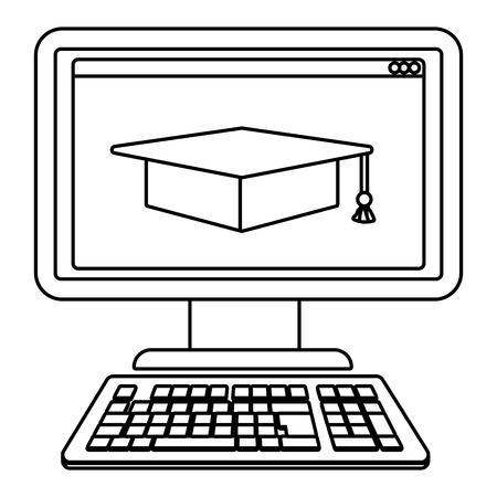 online education computer cartoon vector illustration graphic designのイラスト素材