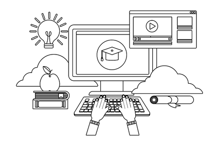 online education computer cartoon vector illustration graphic designのイラスト素材