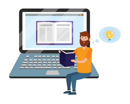 online education young man studying cartoon vector illustration graphic designのイラスト素材