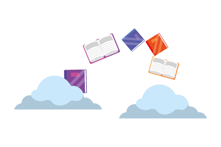 online education books over clouds cartoon vector illustration graphic designのイラスト素材