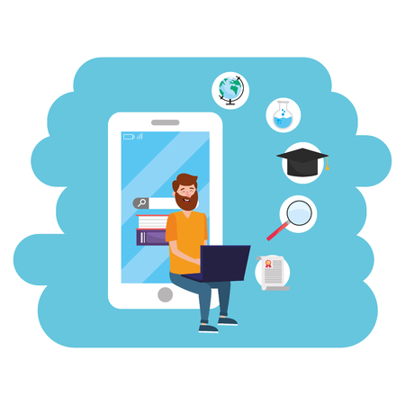 online education man studying cartoon vector illustration graphic designのイラスト素材