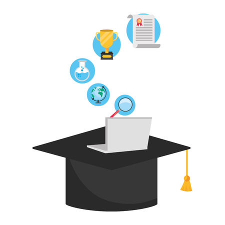 online education graduate hat cartoon vector illustration graphic designのイラスト素材