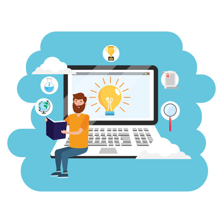 online education man studying cartoon vector illustration graphic designのイラスト素材