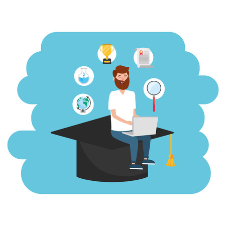 online education man studying cartoon vector illustration graphic designのイラスト素材
