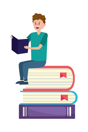 young man over books reading cartoon vector illustration graphic designのイラスト素材
