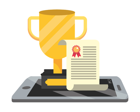 online education smartphone cartoon vector illustration graphic designのイラスト素材