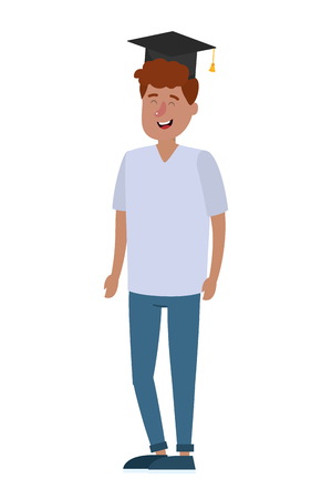 young man wearing graduate hat cartoon vector illustration graphic designのイラスト素材