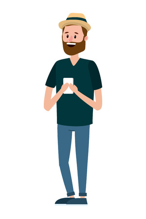young man body using smartphone cartoon vector illustration graphic designのイラスト素材