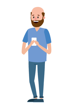 young man body using smartphone cartoon vector illustration graphic designのイラスト素材