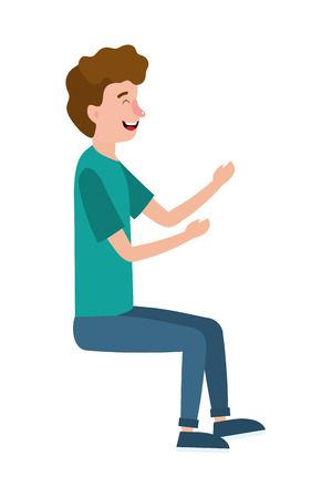 young sitting man cartoon vector illustration graphic designのイラスト素材