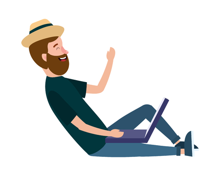 young man lying down cartoon vector illustration graphic designのイラスト素材