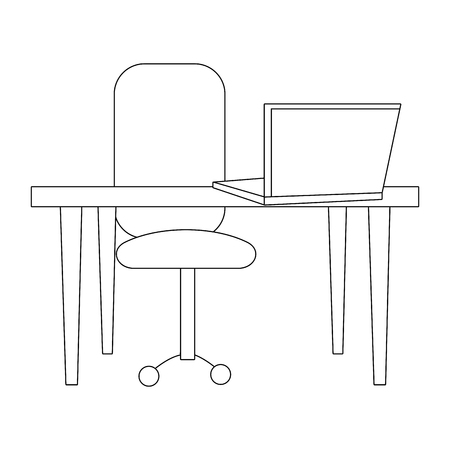 modern furniture desk with laptop and office chair cartoon vector illustration graphic designのイラスト素材