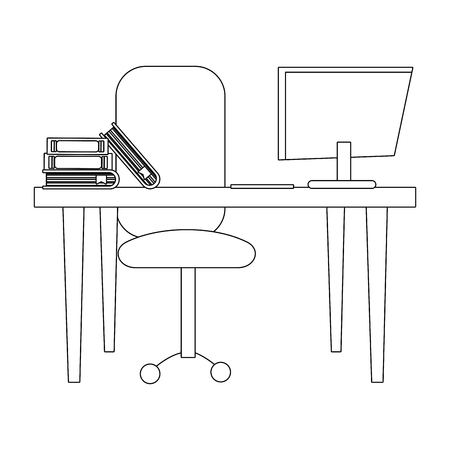 modern furniture desk with laptop and office chair cartoon vector illustration graphic designのイラスト素材
