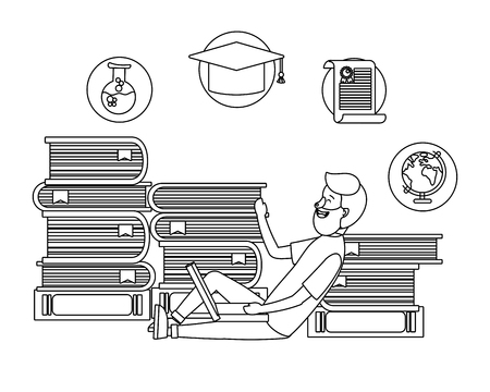 online education man studying cartoon vector illustration graphic designのイラスト素材