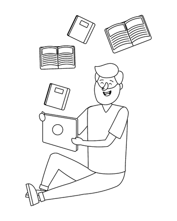 online education man studying cartoon vector illustration graphic designのイラスト素材